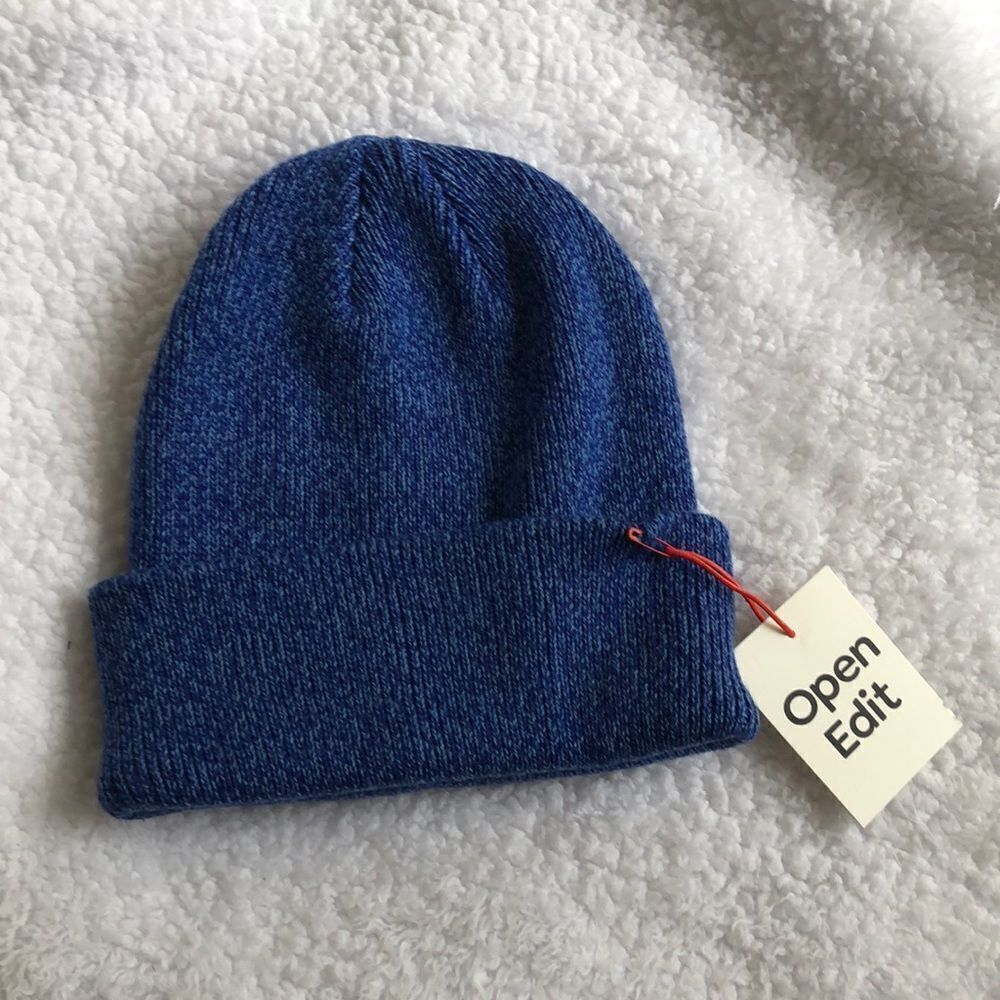 Open Edit Marled Recycled Blend Beanie NWT Blue Combo